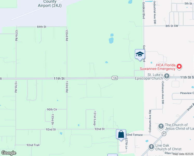 map of restaurants, bars, coffee shops, grocery stores, and more near 12746 County Road 136 in Live Oak