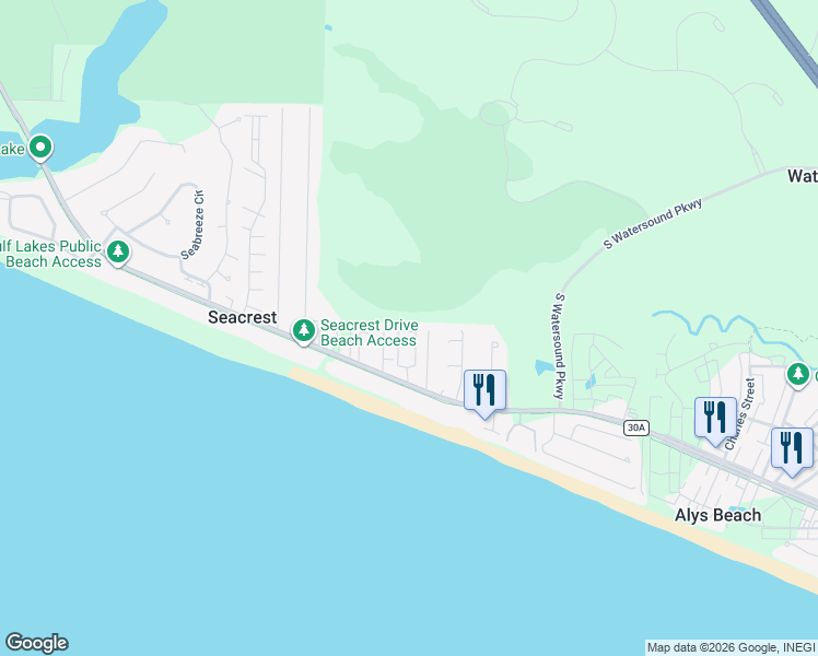 map of restaurants, bars, coffee shops, grocery stores, and more near 183 Cottage Way in Panama City Beach