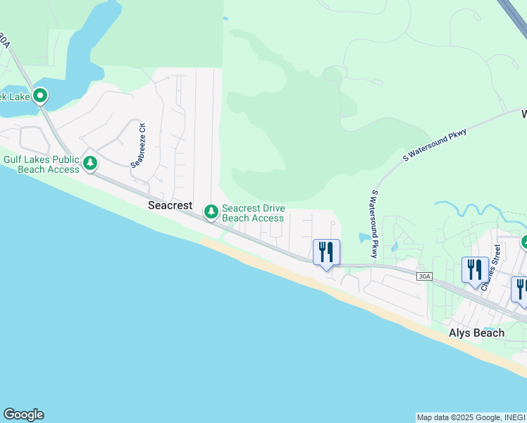 map of restaurants, bars, coffee shops, grocery stores, and more near 102 Pelican Glide Lane in Panama City Beach