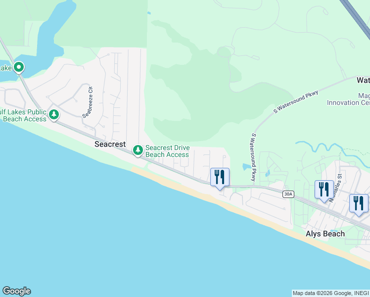 map of restaurants, bars, coffee shops, grocery stores, and more near 183 Cottage Way in Panama City Beach