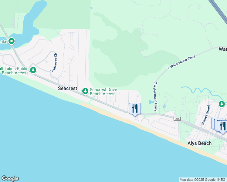 map of restaurants, bars, coffee shops, grocery stores, and more near 183 Cottage Way in Panama City Beach