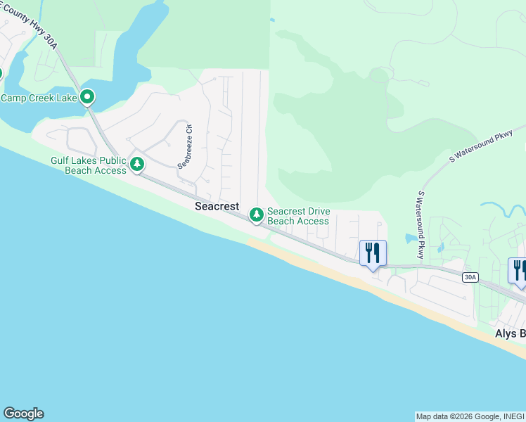 map of restaurants, bars, coffee shops, grocery stores, and more near 8561 East County Highway 30A in Rosemary Beach