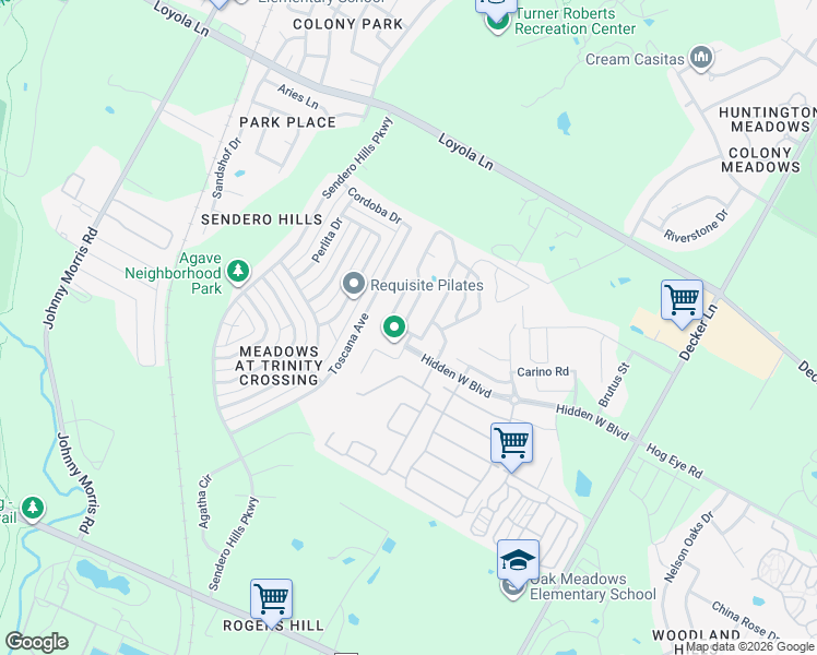 map of restaurants, bars, coffee shops, grocery stores, and more near 6107 Tiner Trail in Austin