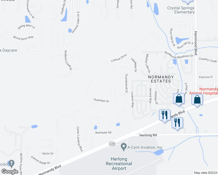 map of restaurants, bars, coffee shops, grocery stores, and more near 9265 Seawolf Court in Jacksonville