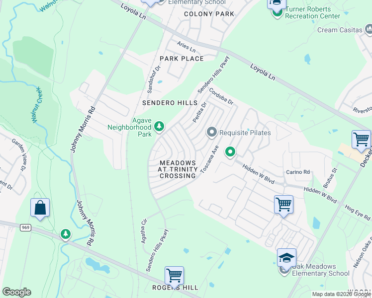 map of restaurants, bars, coffee shops, grocery stores, and more near 6001 Seville Drive in Austin