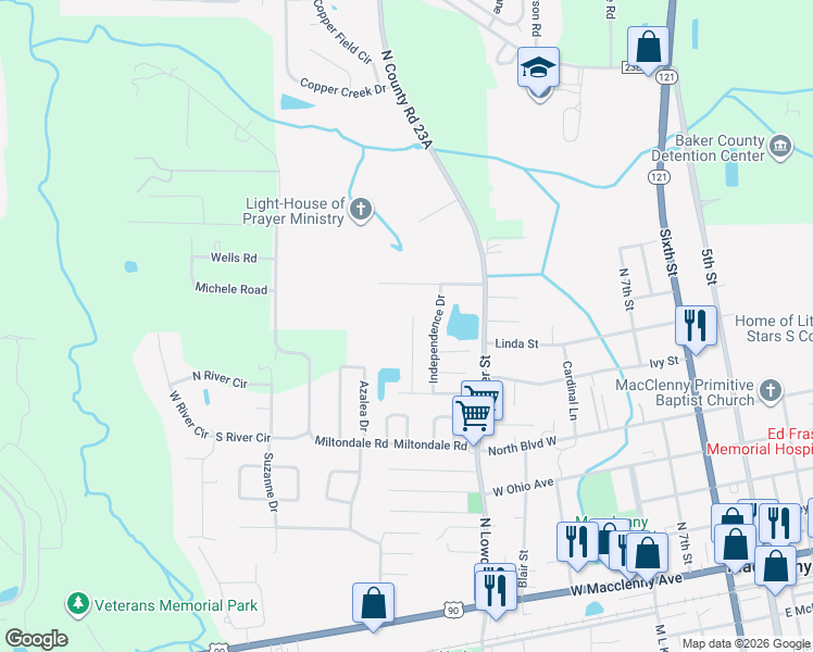 map of restaurants, bars, coffee shops, grocery stores, and more near 594 Heritage Crossing in Macclenny