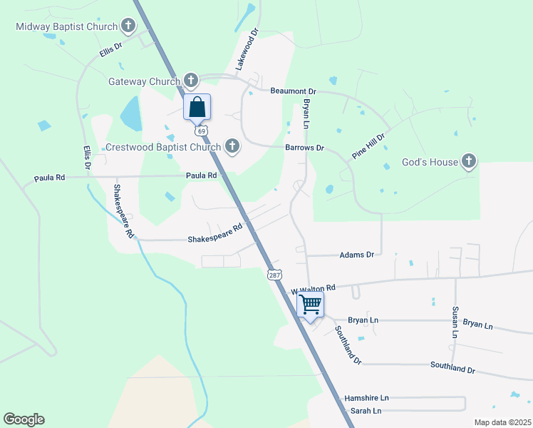 map of restaurants, bars, coffee shops, grocery stores, and more near 4355 Pine Bark Drive in Kountze