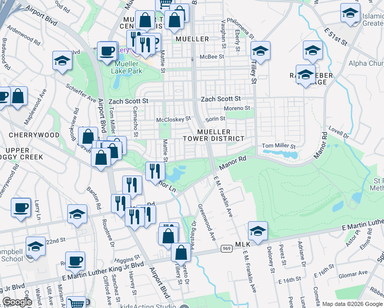 map of restaurants, bars, coffee shops, grocery stores, and more near 3904 Hermalinda Street in Austin
