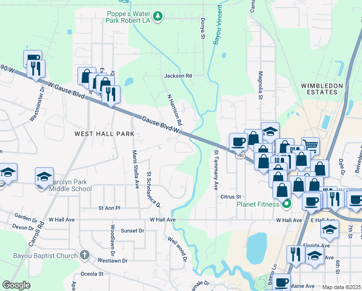 map of restaurants, bars, coffee shops, grocery stores, and more near 951 Gause Boulevard West in Slidell