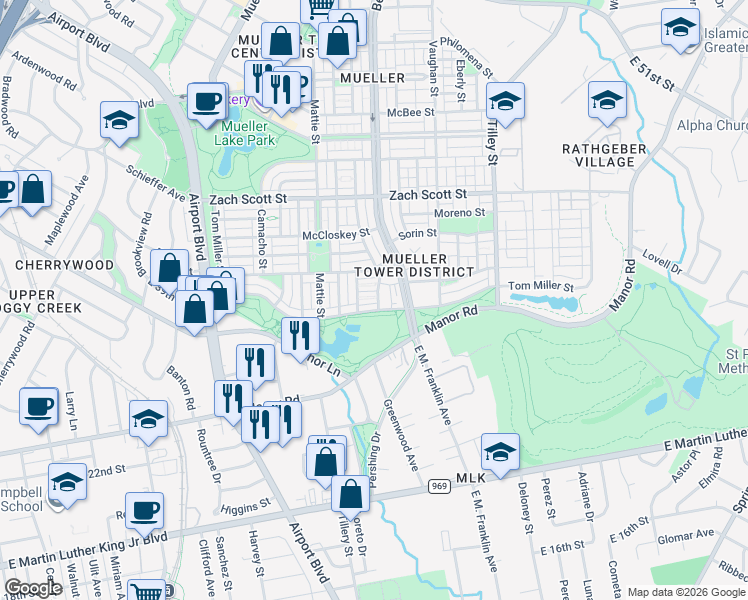 map of restaurants, bars, coffee shops, grocery stores, and more near 3904 Hermalinda Street in Austin
