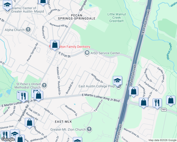 map of restaurants, bars, coffee shops, grocery stores, and more near 4912 Oldfort Hill Drive in Austin