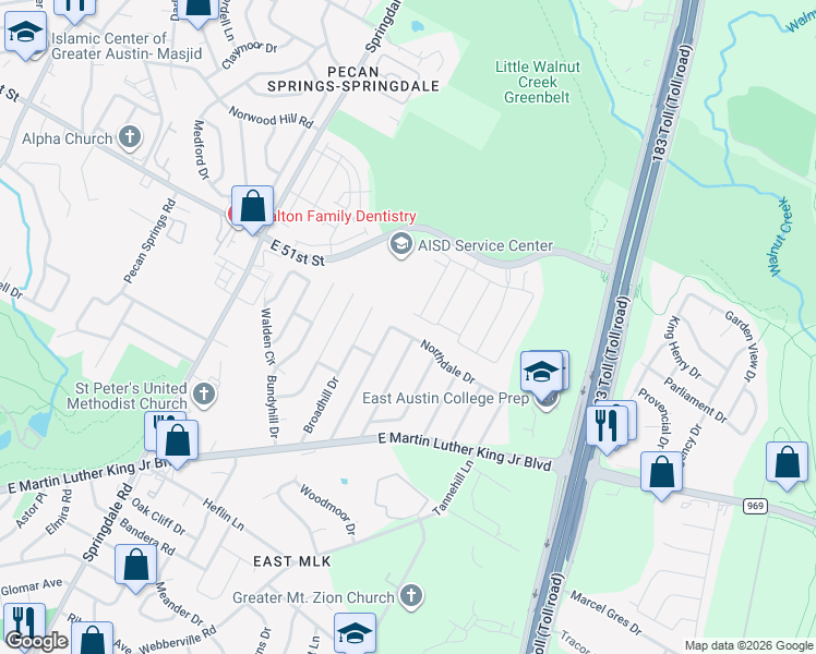 map of restaurants, bars, coffee shops, grocery stores, and more near 4912 Oldfort Hill Drive in Austin