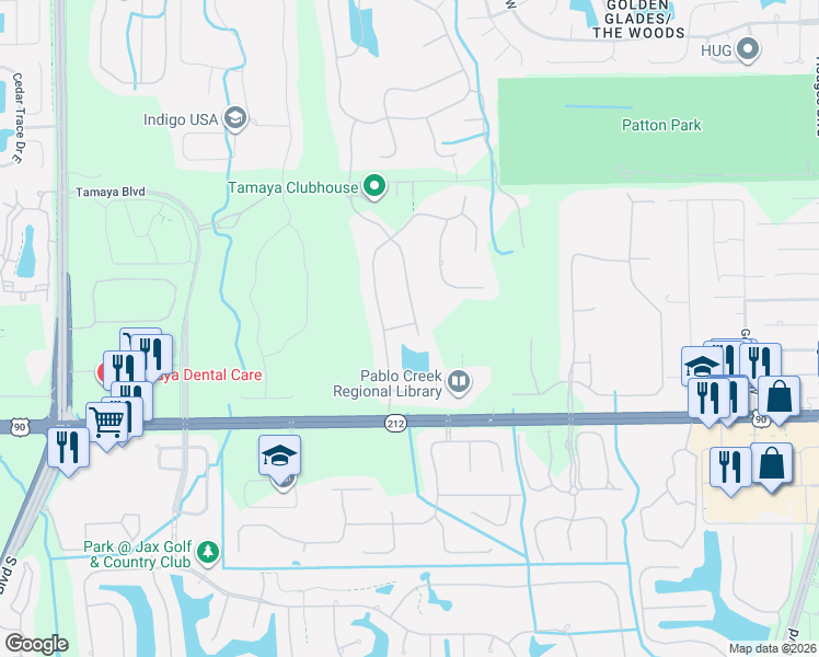 map of restaurants, bars, coffee shops, grocery stores, and more near 3060 Danube Court in Jacksonville