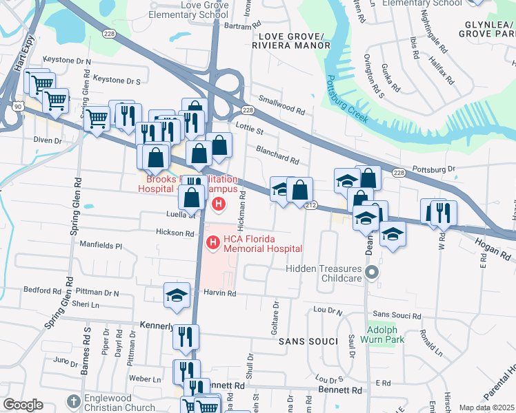 map of restaurants, bars, coffee shops, grocery stores, and more near 6200 Beach Blvd in Jacksonville