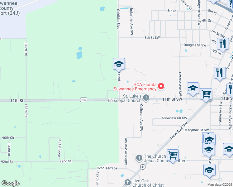 map of restaurants, bars, coffee shops, grocery stores, and more near 8453 Goldkist Blvd in Live Oak