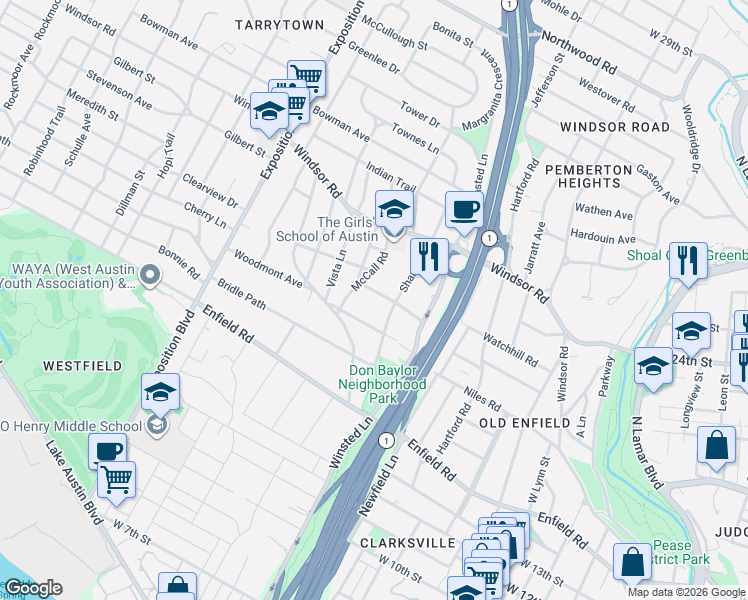 map of restaurants, bars, coffee shops, grocery stores, and more near 2109 Griswold Lane in Austin