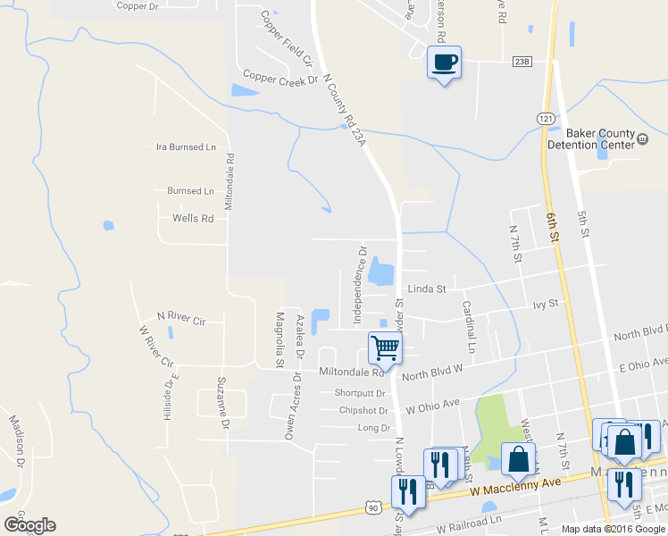 map of restaurants, bars, coffee shops, grocery stores, and more near 594 Heritage Crossing in Macclenny