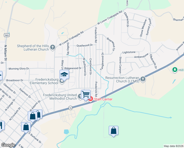 map of restaurants, bars, coffee shops, grocery stores, and more near 116 Crestwood Drive in Fredericksburg
