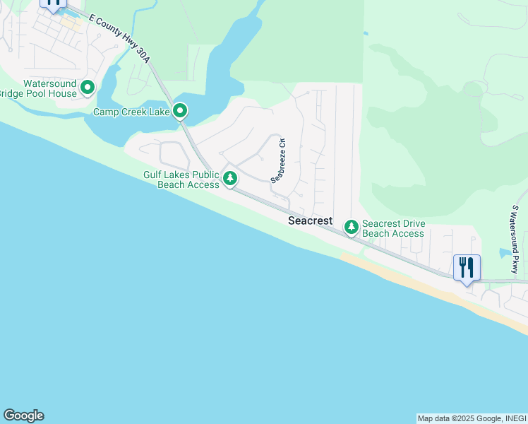map of restaurants, bars, coffee shops, grocery stores, and more near 8186 East County Highway 30A in Seacrest