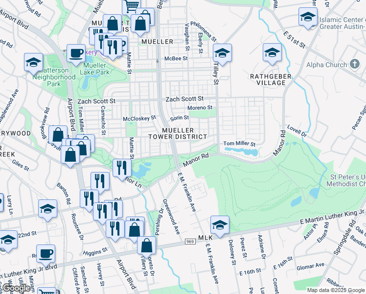 map of restaurants, bars, coffee shops, grocery stores, and more near in Austin