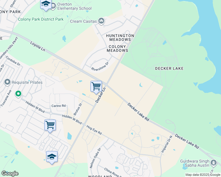 map of restaurants, bars, coffee shops, grocery stores, and more near 8767 Decker Lake Road in Austin