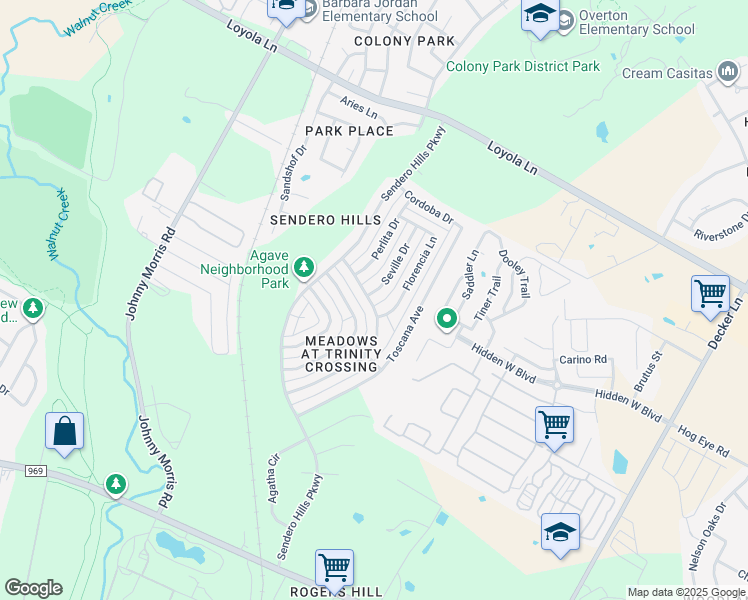 map of restaurants, bars, coffee shops, grocery stores, and more near 6001 Seville Dr in Austin