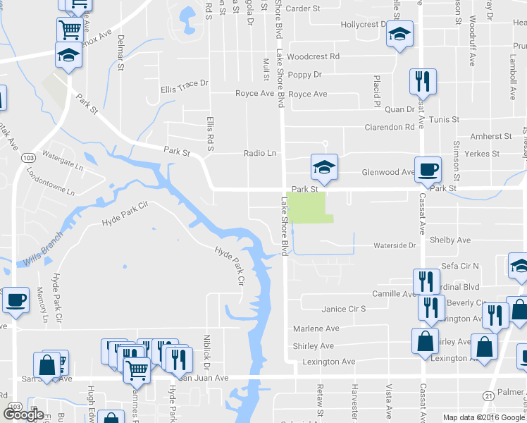map of restaurants, bars, coffee shops, grocery stores, and more near 5456 Allamanda Drive in Jacksonville