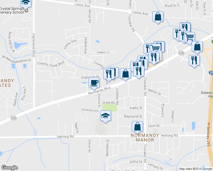 map of restaurants, bars, coffee shops, grocery stores, and more near 8289 Normandy Boulevard in Jacksonville