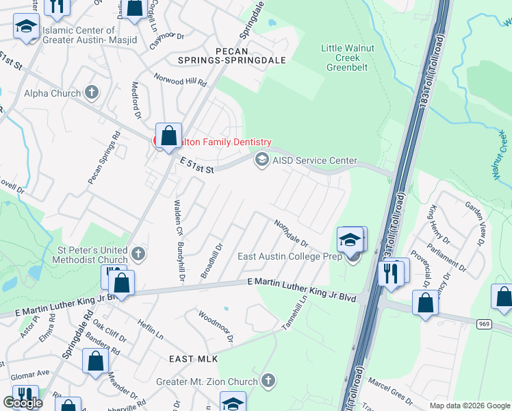 map of restaurants, bars, coffee shops, grocery stores, and more near 4912 Oldfort Hill Drive in Austin