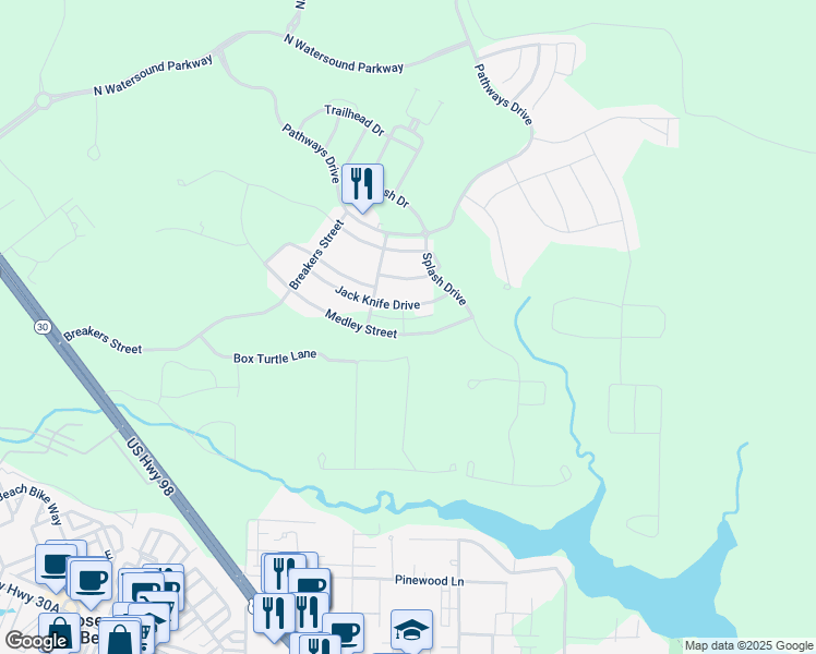 map of restaurants, bars, coffee shops, grocery stores, and more near 166 Medley Street in Walton County