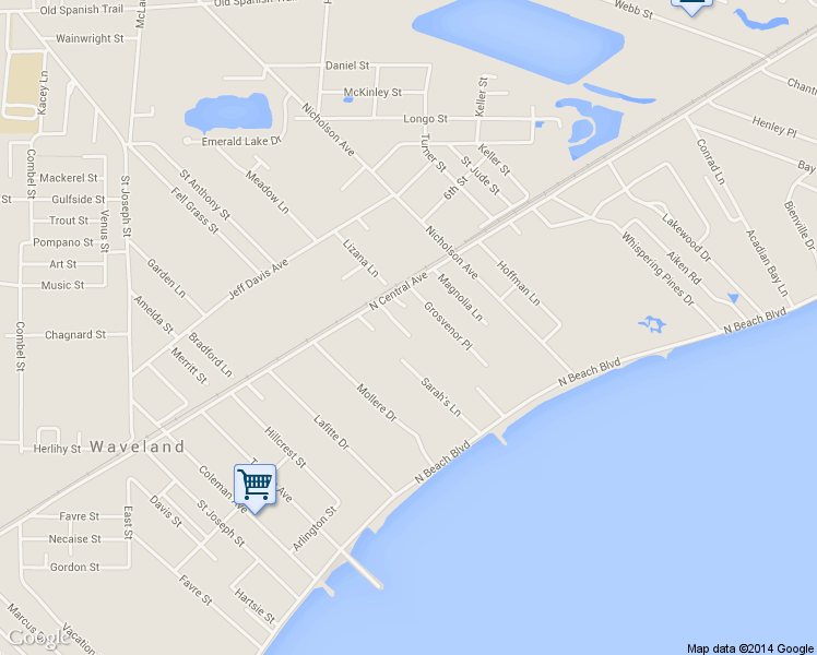 map of restaurants, bars, coffee shops, grocery stores, and more near 100 Adrienne Court in Waveland