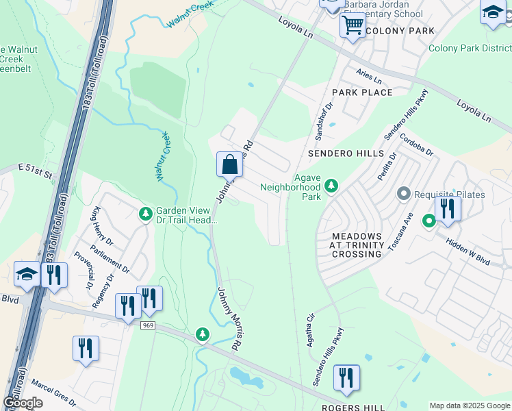 map of restaurants, bars, coffee shops, grocery stores, and more near 5710 Johnny Morris Cove in Austin