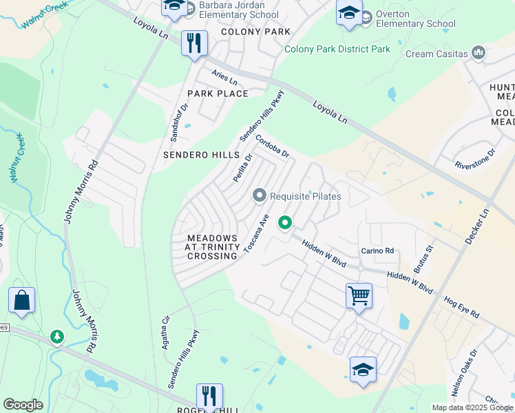 map of restaurants, bars, coffee shops, grocery stores, and more near 6037 Florencia Lane in Austin