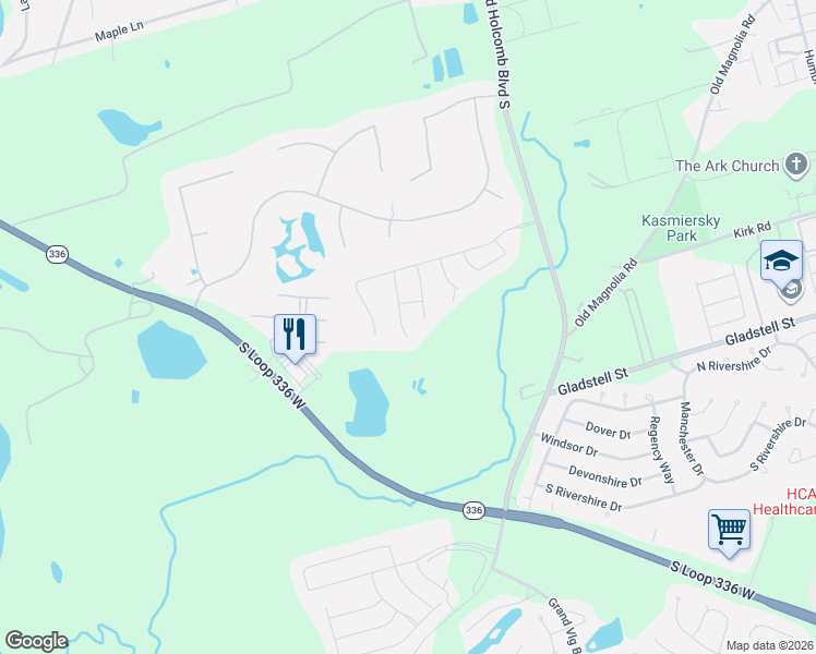 map of restaurants, bars, coffee shops, grocery stores, and more near 1163 Littleton Court in Conroe