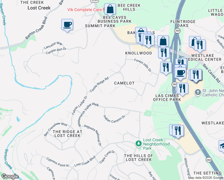map of restaurants, bars, coffee shops, grocery stores, and more near 912 Galahad Drive in Austin