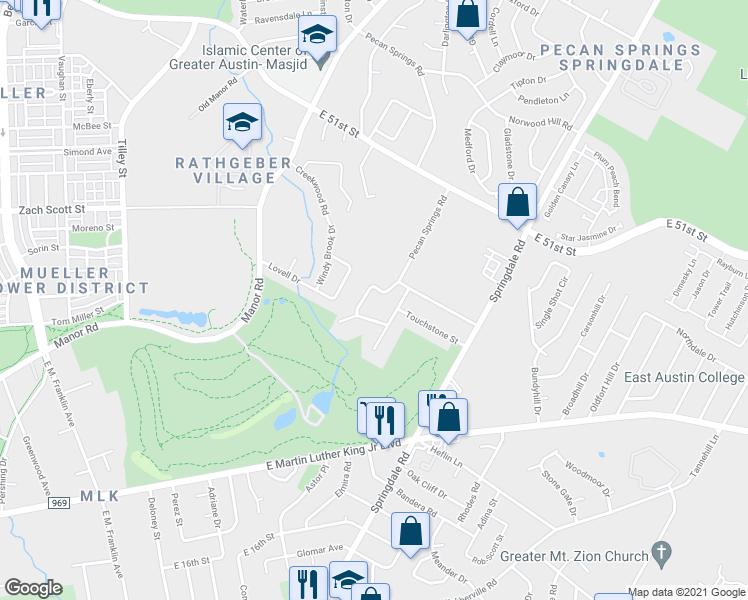 map of restaurants, bars, coffee shops, grocery stores, and more near 4621 Marlo Dr in Austin