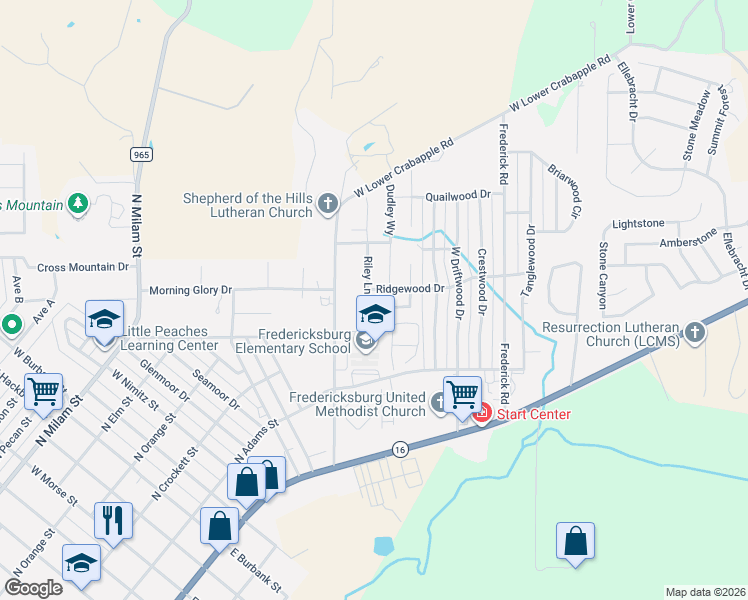 map of restaurants, bars, coffee shops, grocery stores, and more near 1706 Cherrywood Drive in Fredericksburg