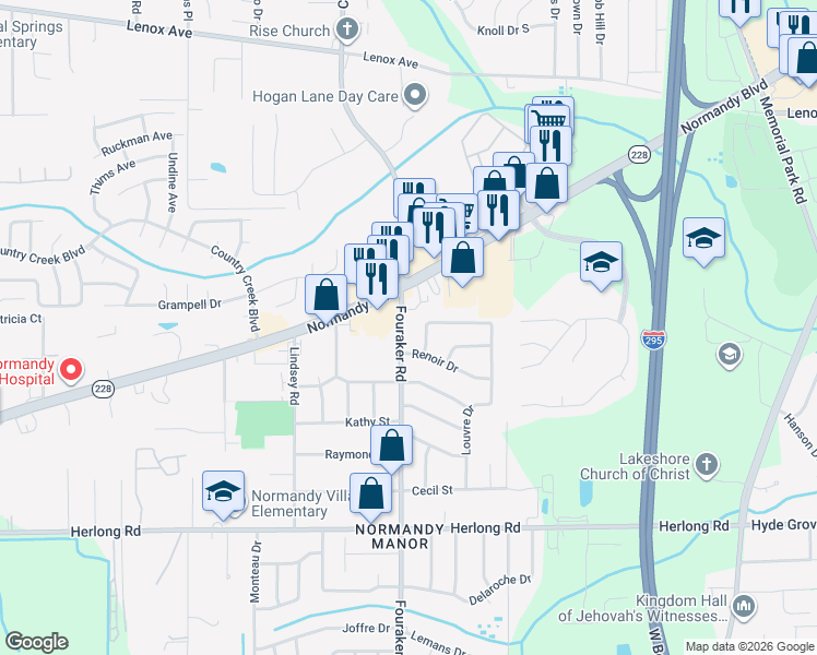 map of restaurants, bars, coffee shops, grocery stores, and more near 1653 Fouraker Road in Jacksonville