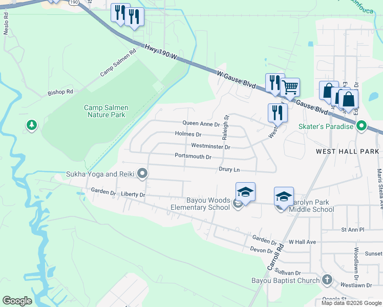 map of restaurants, bars, coffee shops, grocery stores, and more near 326 Portsmouth Dr in Slidell