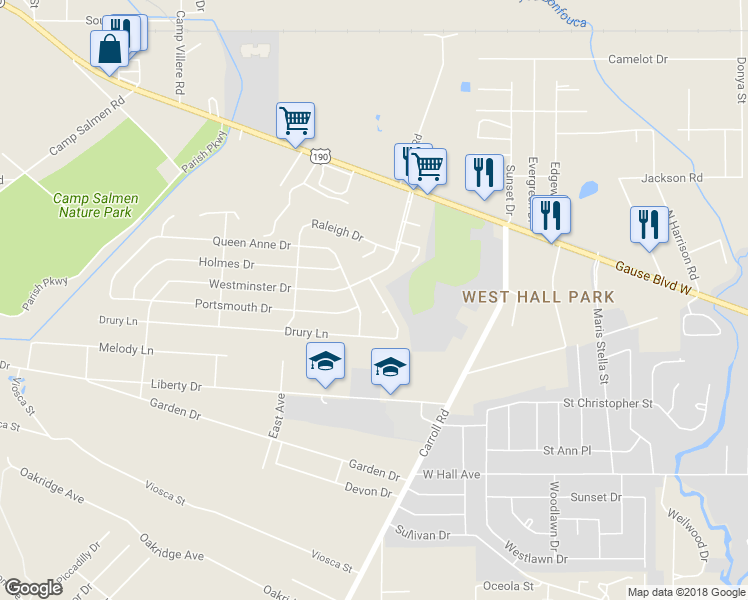 map of restaurants, bars, coffee shops, grocery stores, and more near 105 Drury Lane in Slidell