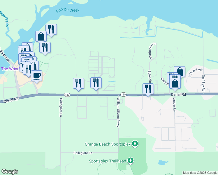 map of restaurants, bars, coffee shops, grocery stores, and more near 16812-24962 Canal Rd in Orange Beach