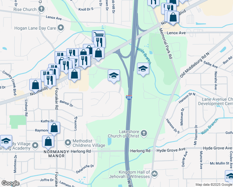 map of restaurants, bars, coffee shops, grocery stores, and more near 7746 Spring Branch Drive North in Jacksonville