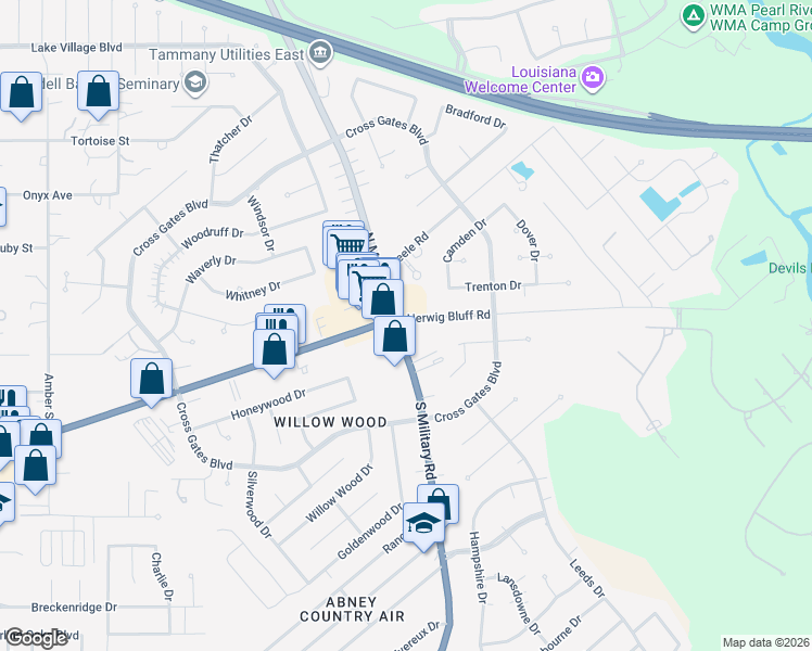 map of restaurants, bars, coffee shops, grocery stores, and more near 100 South Military Road in Slidell