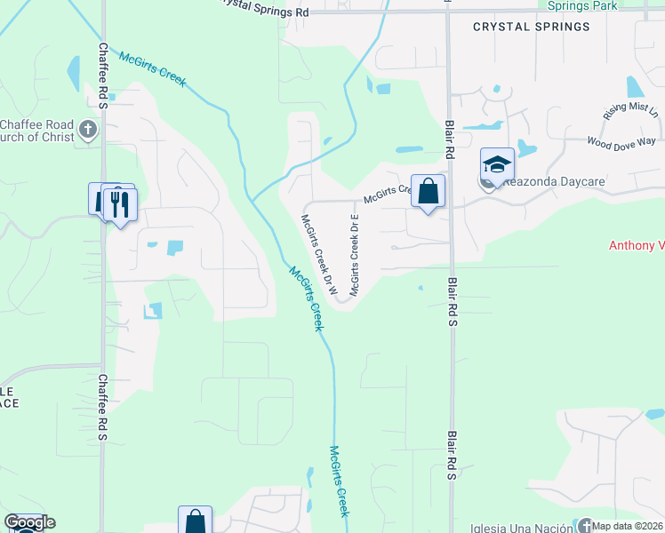 map of restaurants, bars, coffee shops, grocery stores, and more near 1294 McGirts Creek Drive East in Jacksonville