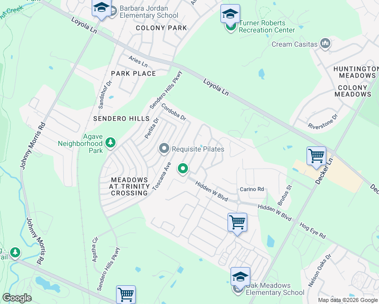map of restaurants, bars, coffee shops, grocery stores, and more near 6201 Saddler Lane in Austin