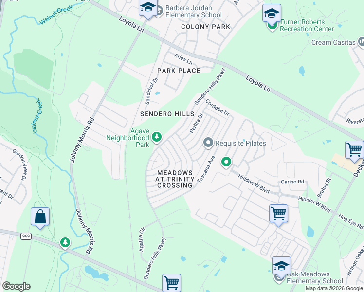 map of restaurants, bars, coffee shops, grocery stores, and more near 6001 Seville Drive in Austin