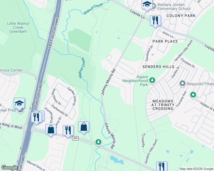map of restaurants, bars, coffee shops, grocery stores, and more near 5701 Johnny Morris Road in Austin