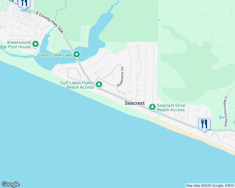 map of restaurants, bars, coffee shops, grocery stores, and more near 8186 East County Highway 30A in Seacrest