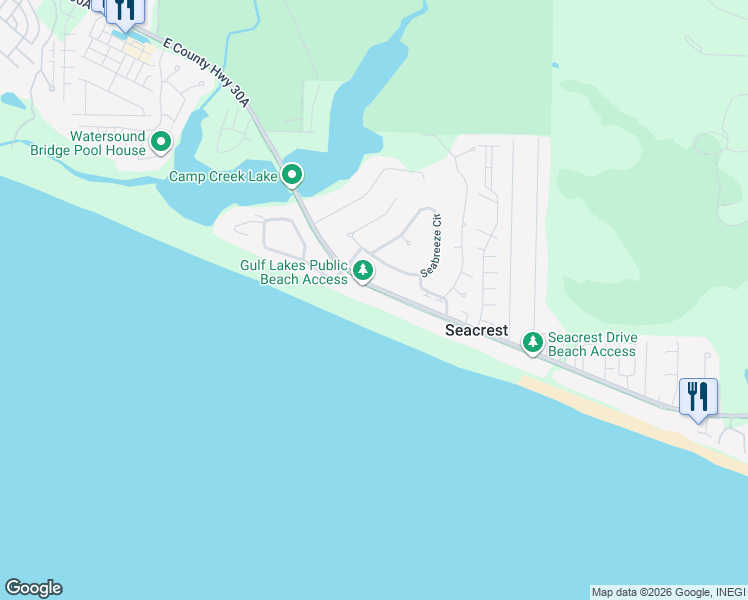 map of restaurants, bars, coffee shops, grocery stores, and more near 8078 East County Highway 30A in Panama City Beach