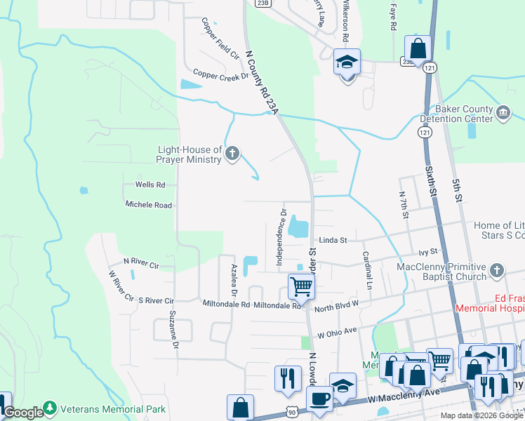 map of restaurants, bars, coffee shops, grocery stores, and more near 594 Heritage Crossing in Macclenny